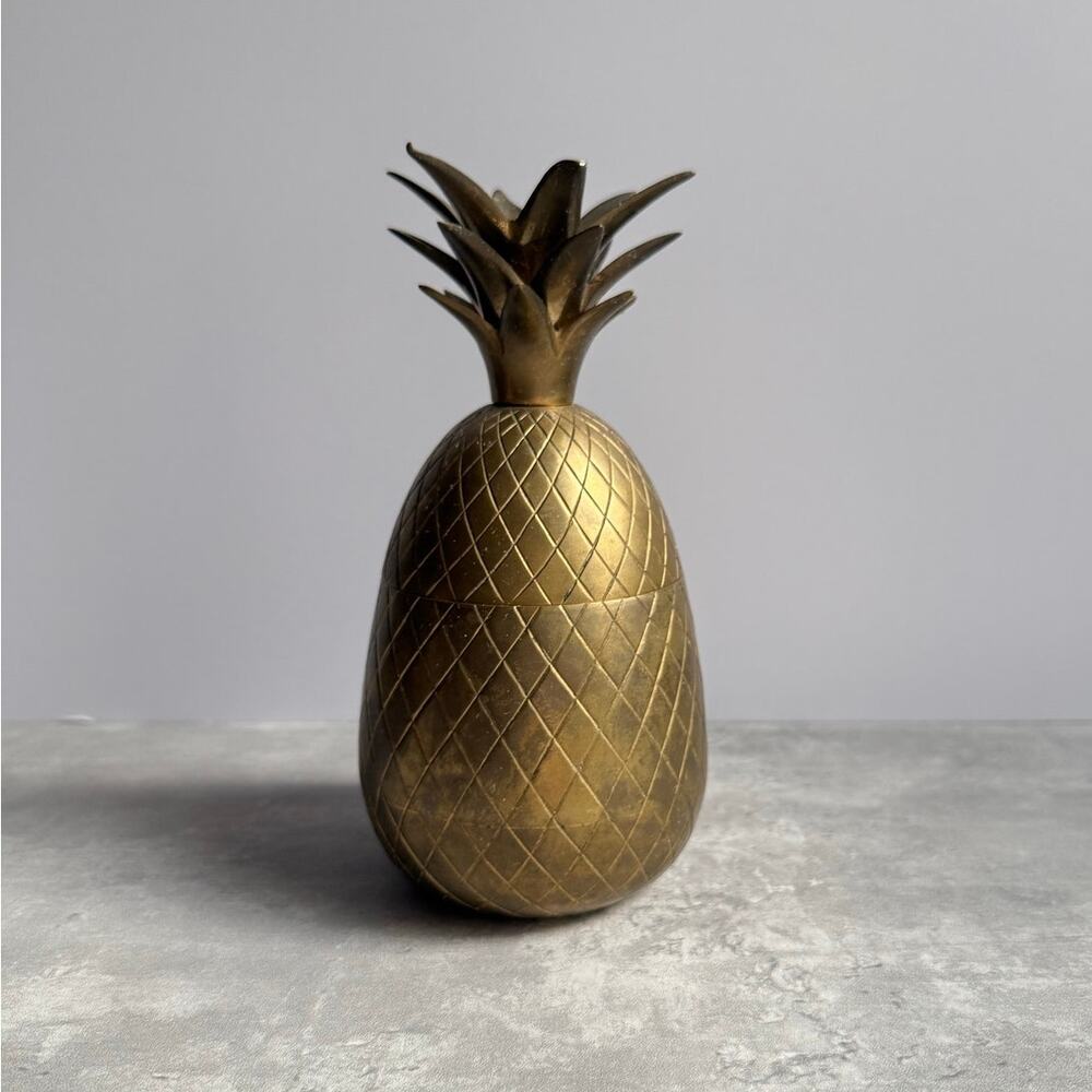 Vintage Brass Pineapple Jar Container Candleholder Hollywood Regency 7.5” MCM